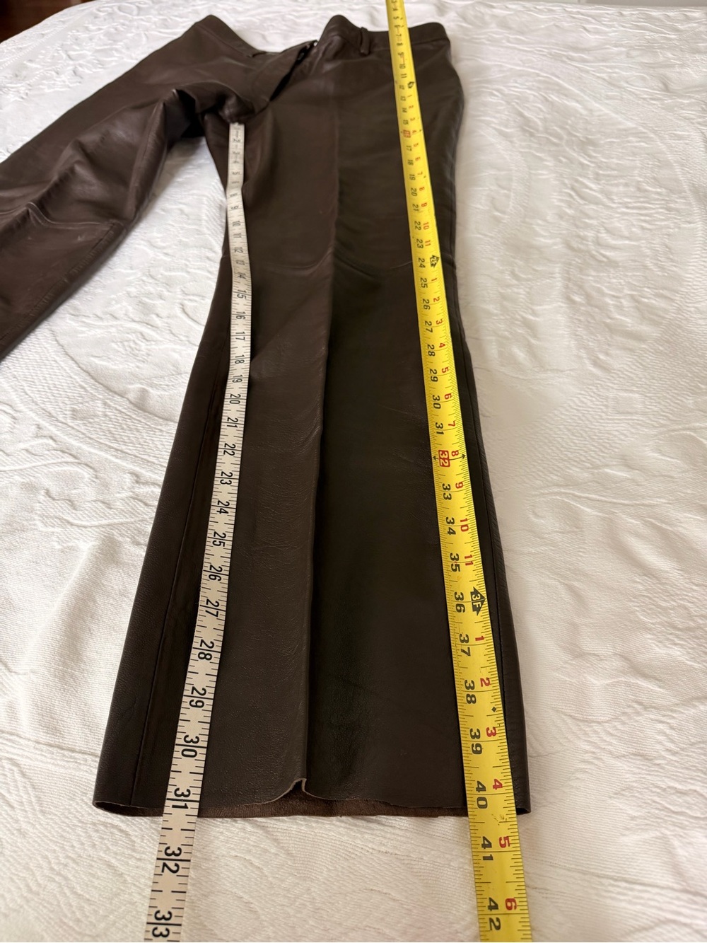 Genuine Leather Pants Women’s 12 Dark Chocolate Brown Straight Leg Full Length - Picture 7 of 9
